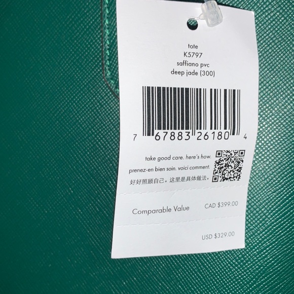 ♠️ kate spade Brynn Leather Tote Bag With Bow Charm,  Deep Jade NWT - Picture 5 of 6